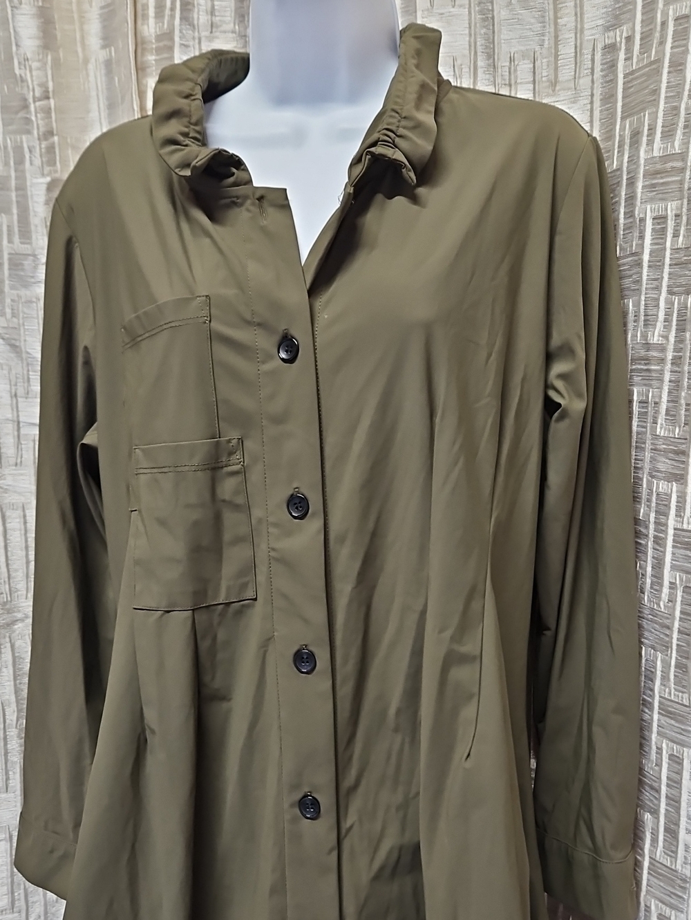 Olive Green Button-Front Longline Shirt Tunic